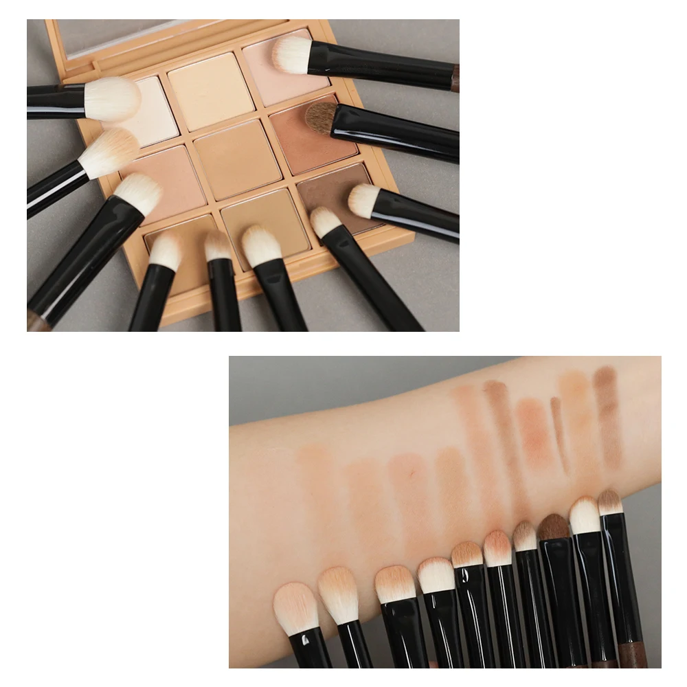 10pcs 메이크업 브러쉬 키트 사이코호 염소털 전문 수제 아이섀도우 블렌딩 브러쉬 에보니 우드 핸들 메이크업 브러쉬 세트