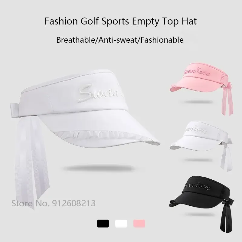 SG Women Adjustable Sunscreen Golf Peaked Hat Lace Bowknot Golf Empty Top Hats Lady Breathable Sun Visor Girl UV-proof Caps