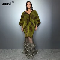 WINYI Pleated Elastic loose dress beach cover up abaya dubai luxury party dress retro evening dress abaya muslim woman kaftan