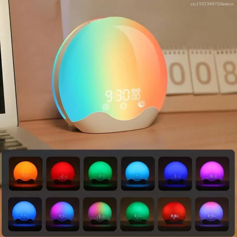 Gentle Wake Up Alarm Clock With Simulated Sunrising And Rainbow Color Lighting Touch Controlled Supported Led Lamp F0T6 4