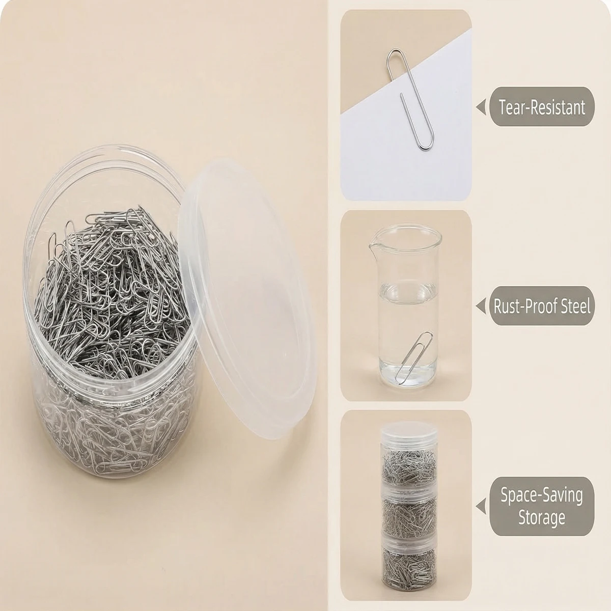 200개 대형 종이 클립 서류 정리용 가정 학교 사무용품 정리용 클립