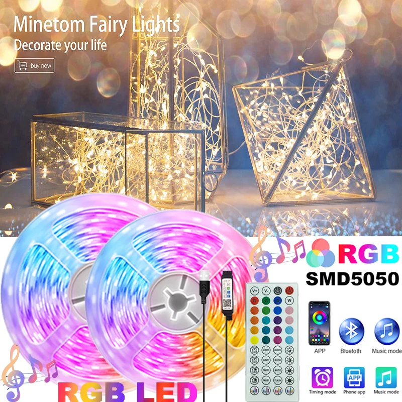 RGB APP Control LED Strip Lights Color Changing Bluetooth Lights with 44 Keys Remote 5050 Mode for Room Decoration TV Background led strip lights rgb app control color changing lights with 24 keys remote 5050 mode for room decoration bluetooth tv background