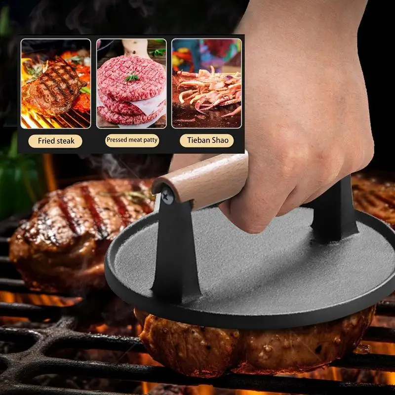 1pc Hamburger Patty Press Heavy Duty Cast Iron Burger Smasher Hamburger Patty Maker Press Kitchen Tools BBQ Grilling Accessories