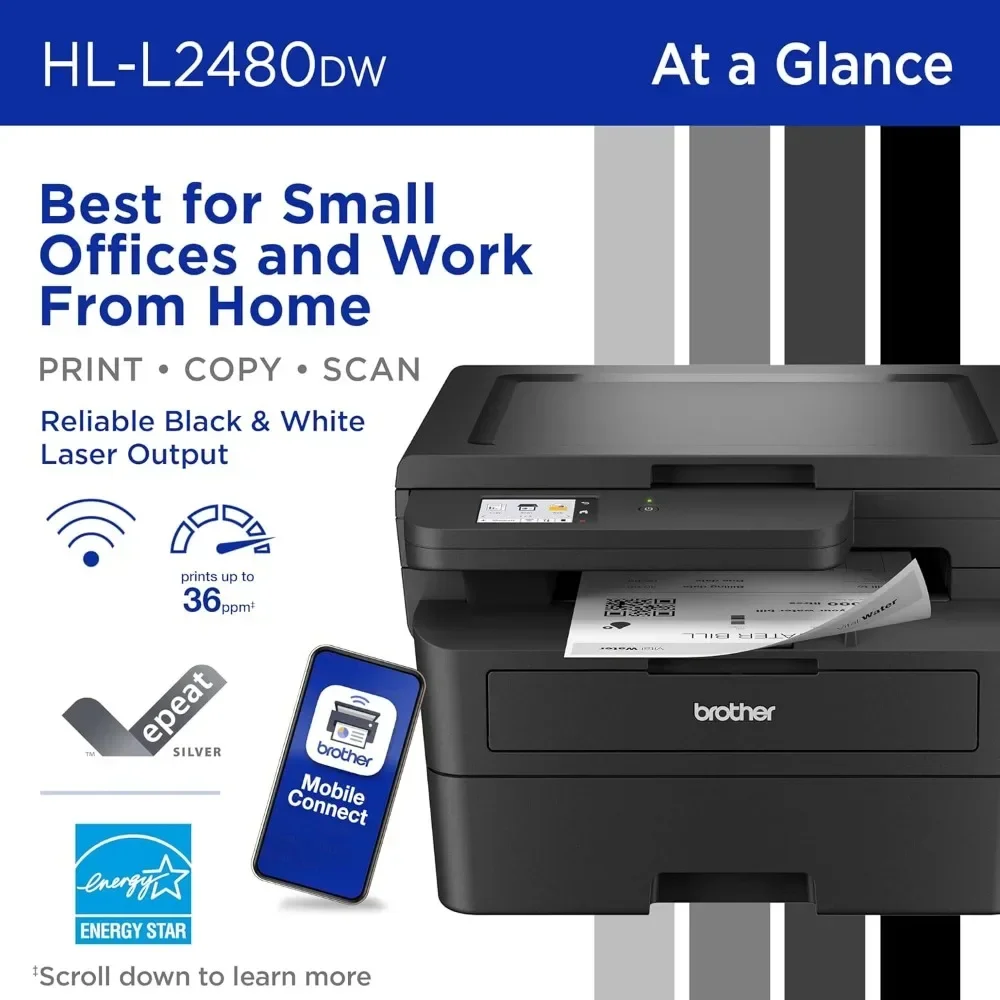 HL-L2480DW Wireless Compact Monochrome Multi-Function Laser Printer with Copy and Scan, Duplex, Mobile 2