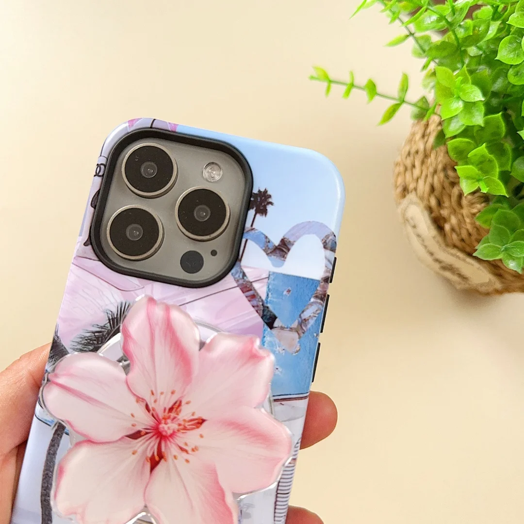 Flower Magnetic Attraction Phone Holder Case - Shockproof Back Cover