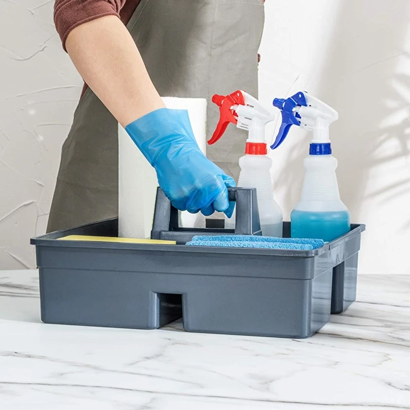 Plastic Storage Tray Handle Portable Sundry Compartment Basket For Cleaning Products Bottles Water Bottle