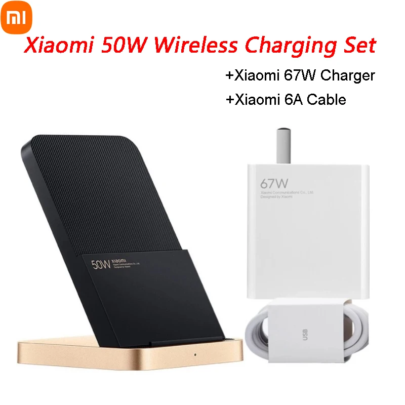 

Xiaomi 50W Wireless Charger Vertical Air Cooling with 67W Charger 6A Type-c Cable Fast Charging for Xiaomi 11/12 Pro for IPhone