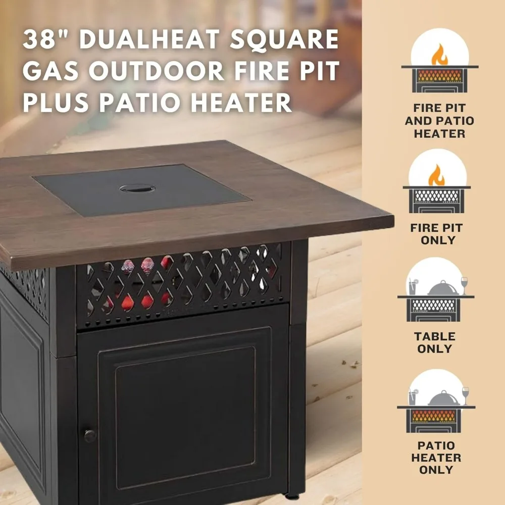 Outdoor Fire Pit, Smokeless Propane 41K BTU, 38", Mesa Cuadrada Para Hoguera 4