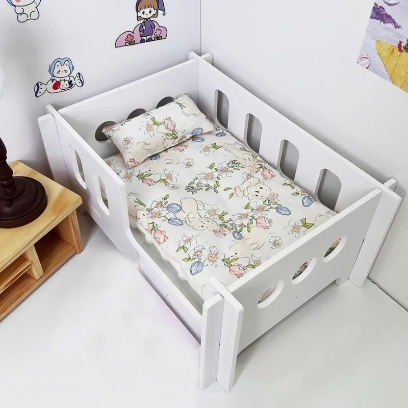 Single layer double bed three piece set mattress pillow cotton doll furniture 20cm baby room baby bed bjd baby bed 6
