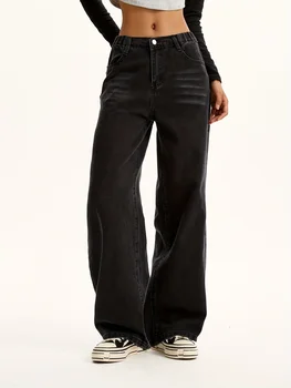 Teenage Girls Black Casual Washed Denim Jeans - Preppy Style Trendy Straight Leg Pants 4