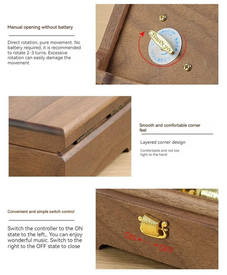 Wooden Music box Mechanism With Sankyo 23-note Gifts for Girls Wife girlfriend Valentine's Day/Christmas Day/Birthday 6