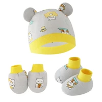 3pcs/set Cotton Newborn Cap with Anti Scratch Mittens and Foot Cover Infant Warm Headwear Baby Gloves with Socks Set 2