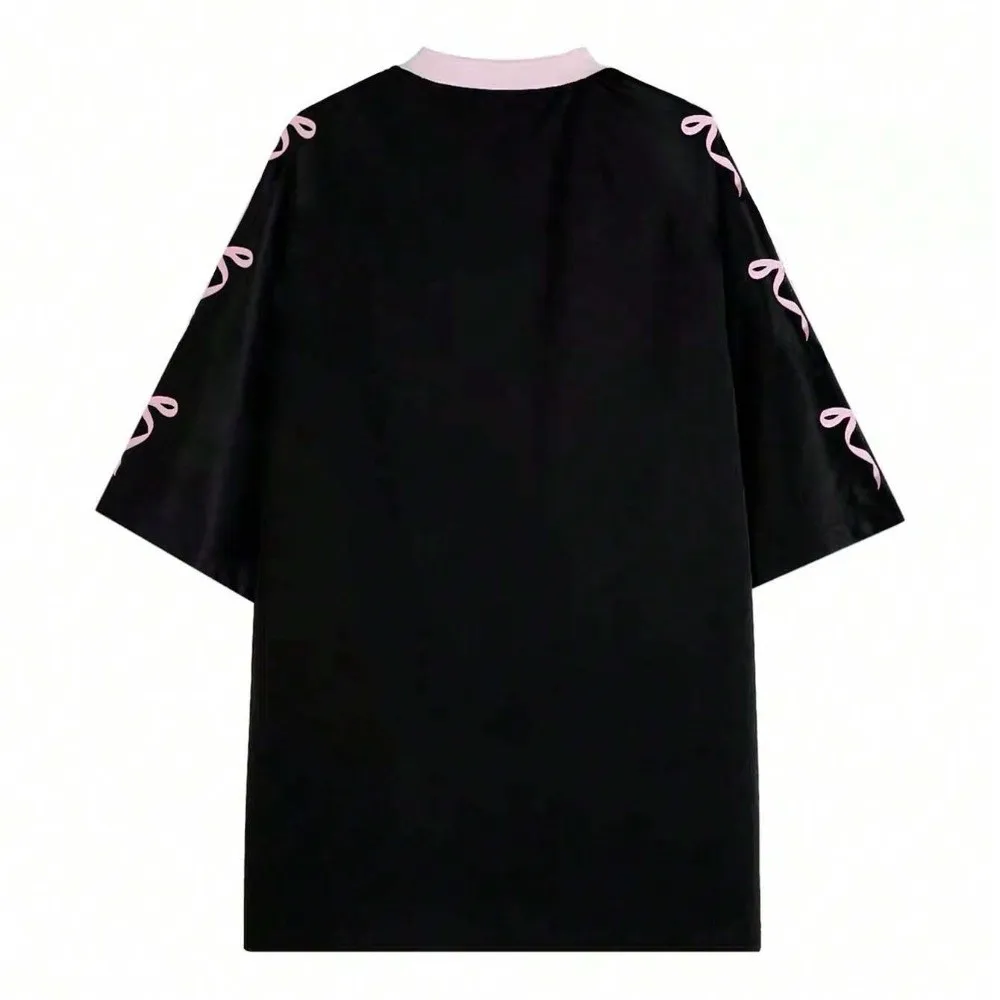 V-neck Sports Tennis T-shirts Large Size Teenagers Adolescent Female Crop Tops Number Print Casual Bow Letter Shirt Ladies Girls