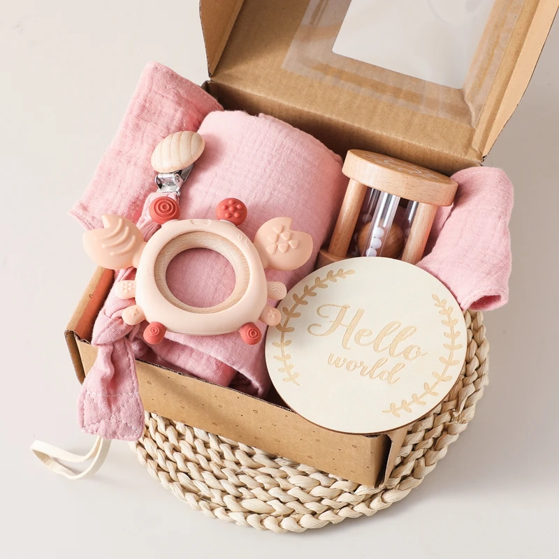 Baby Bath Toy Set 6PC Cotton Double-sided Towel Pacifier Clip Teether Rattle