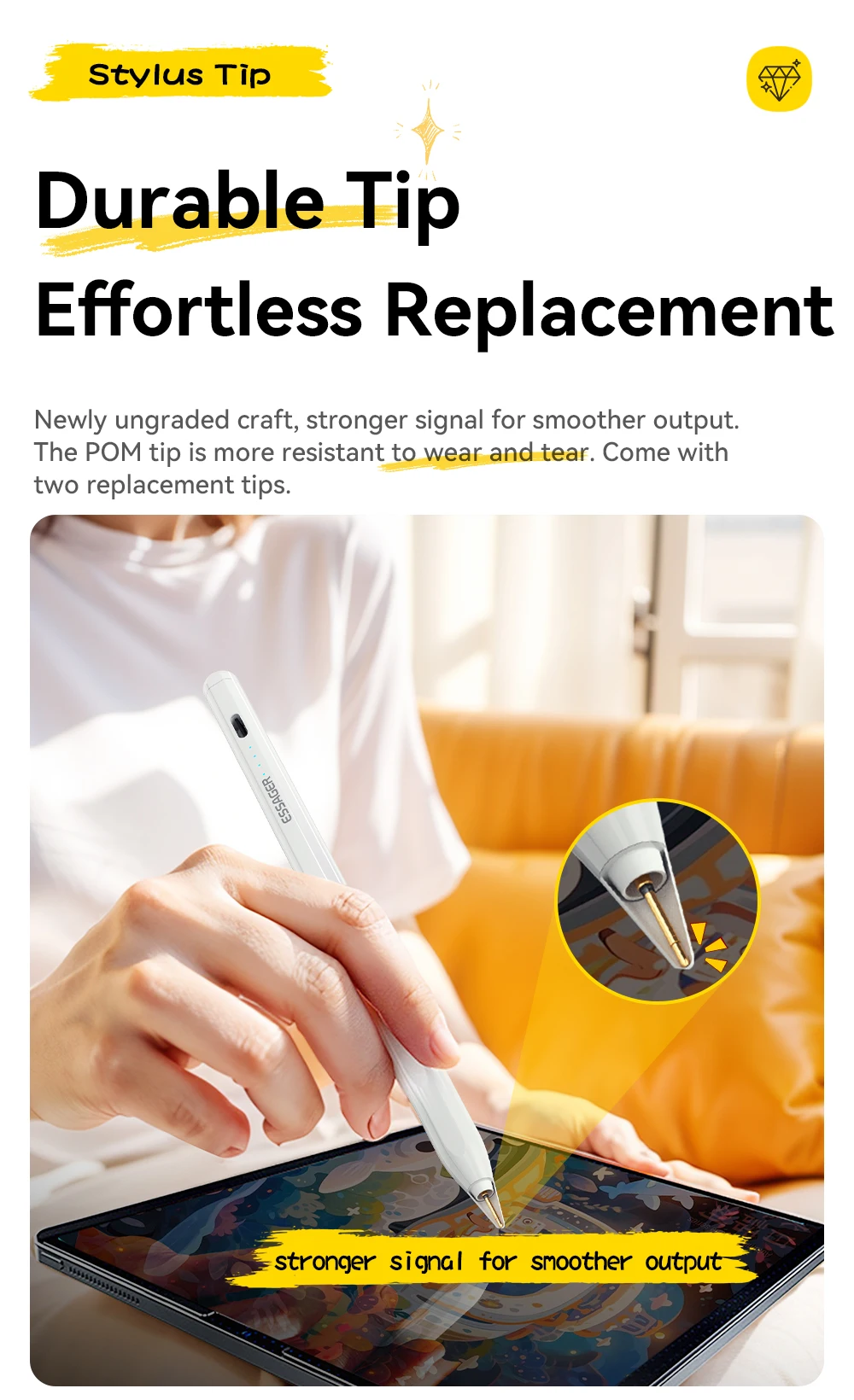 Seda96b47f31a4e73a0e6a9f615daff2ez ⚡ Essager Stylet Magnétique Ultra-Précis pour iPad – Recharge USB-C