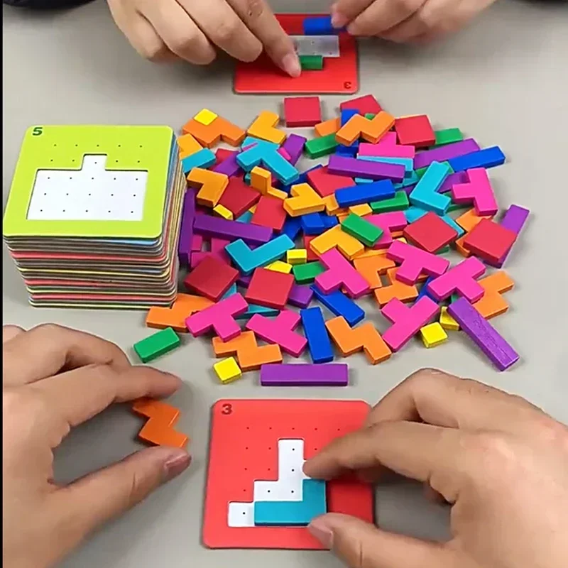 3D Two-person interactive Desktop Puzzle Game Tangram Math Toys Building Blocks Board Color Shape Game For Kids Gifts 2