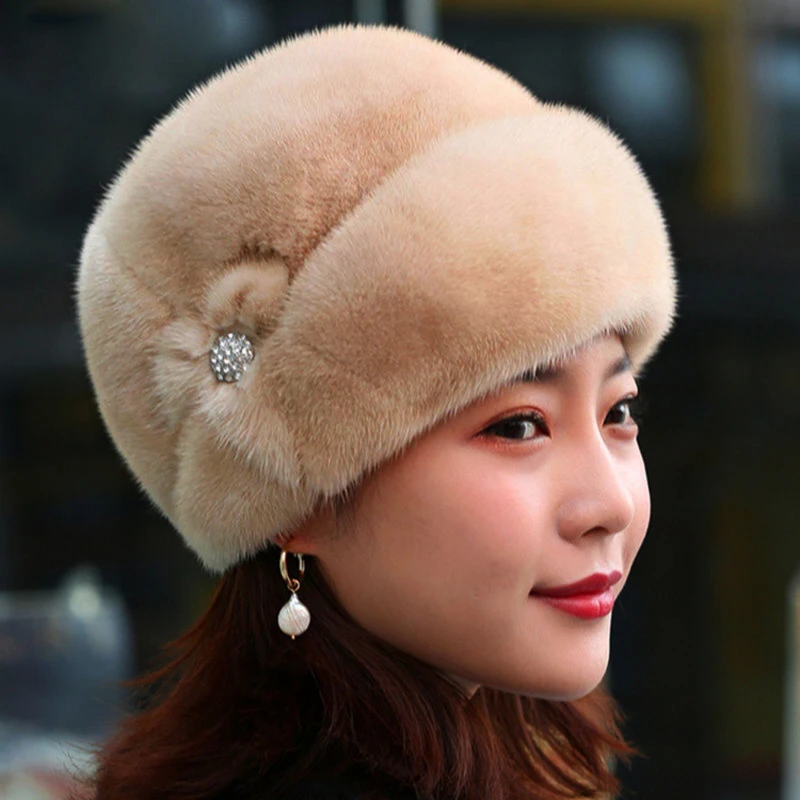 Winter Warm Imitation Mink Fur Caps For Women Earflap Fisherman Earwarmer Hat Floral Basin Cap winter hat fur hat knitted earflap hat