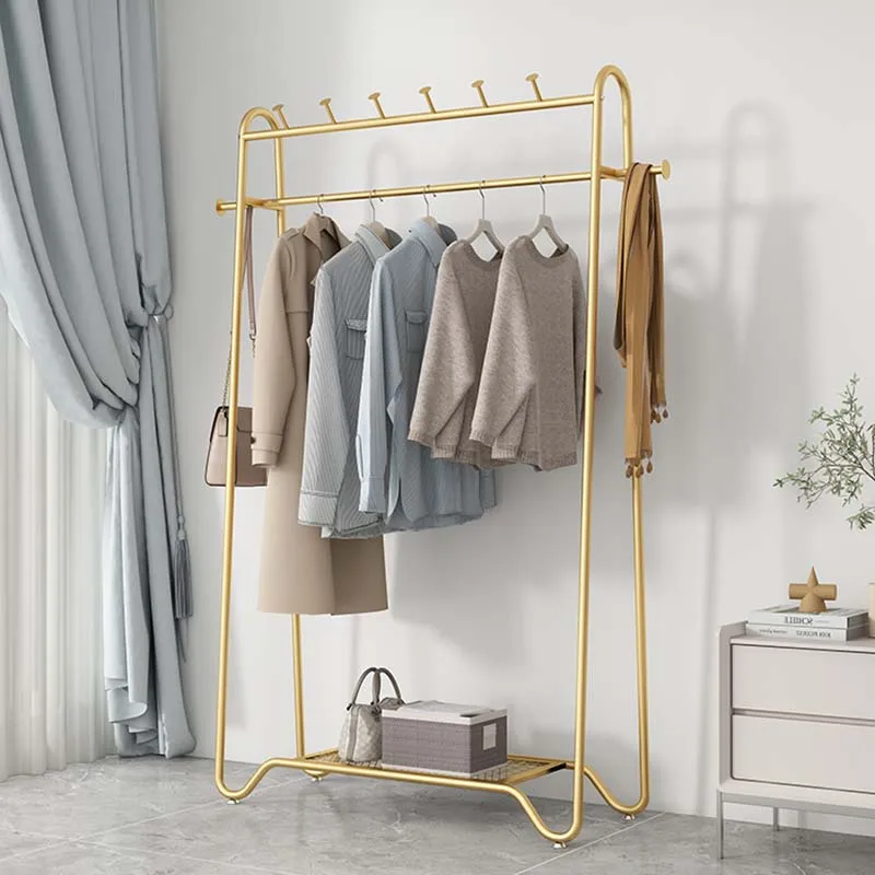 

Balcony Boutique Clothes Rack Entryway Nordic Place Saving Golden Clothes Hanger Shoes Jacket Colgador De Ropa Home Furnitures