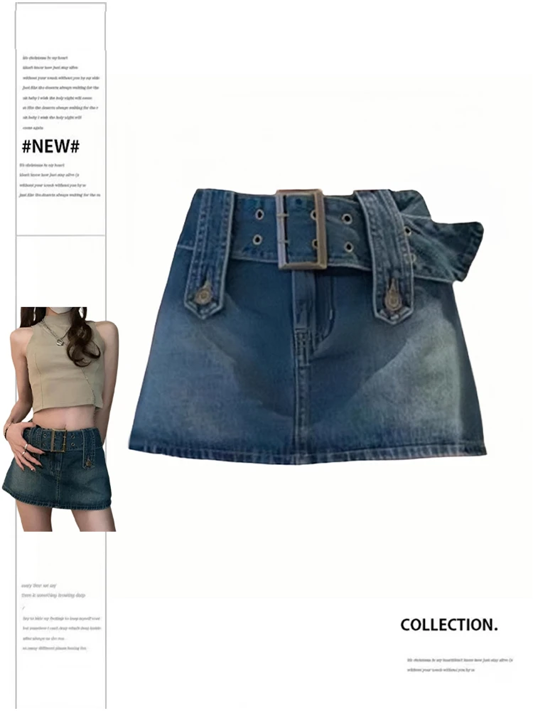 

Women's A-line Denim Skirt Vintage Y2k Low Waist Mini Skirt Harajuku Korean Elegant Jean Skirts Aesthetic 2000s Clothes Summer