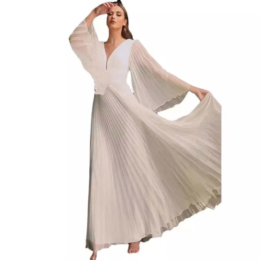 Women's Sexy Deep V Long Sleeve Dress Slim Fit Formal Evening Gown, Belted Bodycon Maxi Dress for Cocktail Party 2025