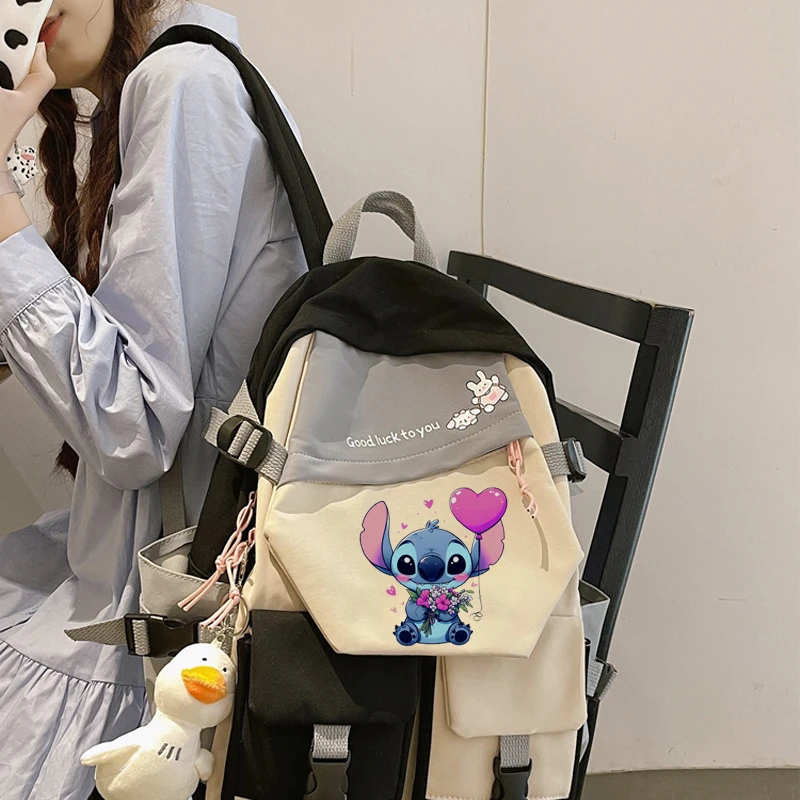 Disney Backpack Boys Girls Kawaii Stitch Cartoon Schoolbag Teenager Student's Waterproof Laptop Bag Manga Mochila Gift for Kids
