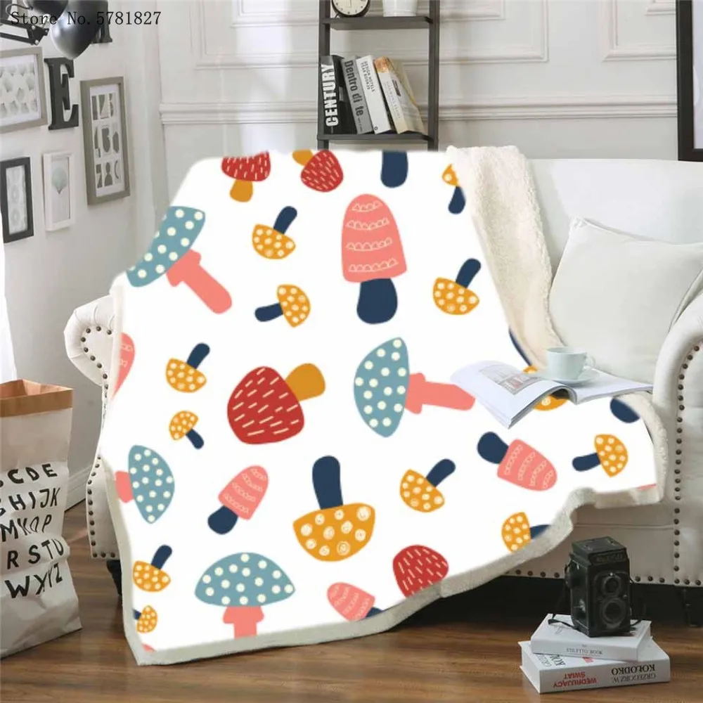 

Cartoon Colorful Mushroom Sherpa Blanket for Kids Picnic Travel Weighted Blanket Sofa Bedspread Square Blanket