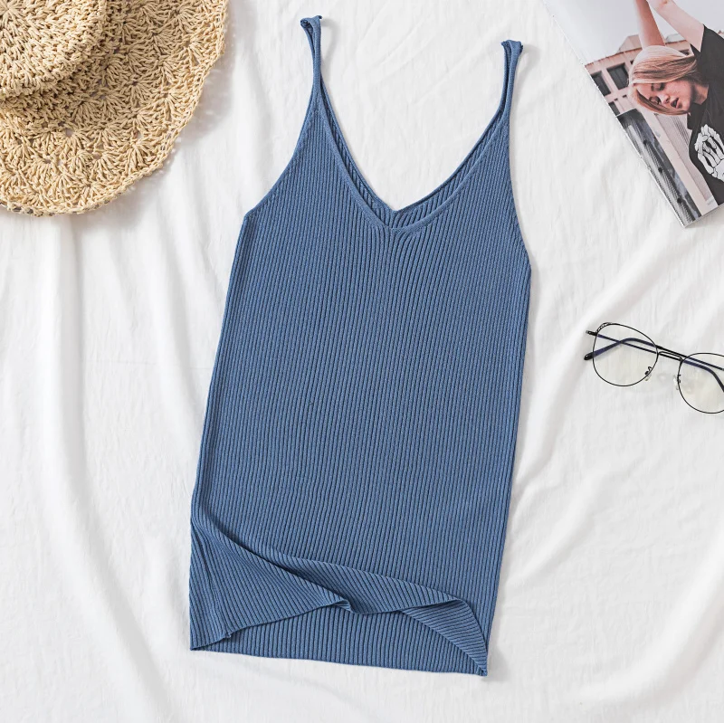 target camisole Knitted Ice Silk Suspender Vest Women's V-Neck With Suit Bottomed Shirt Sleeveless Black Blouse Wearing Summer Fashion Outside red cami
