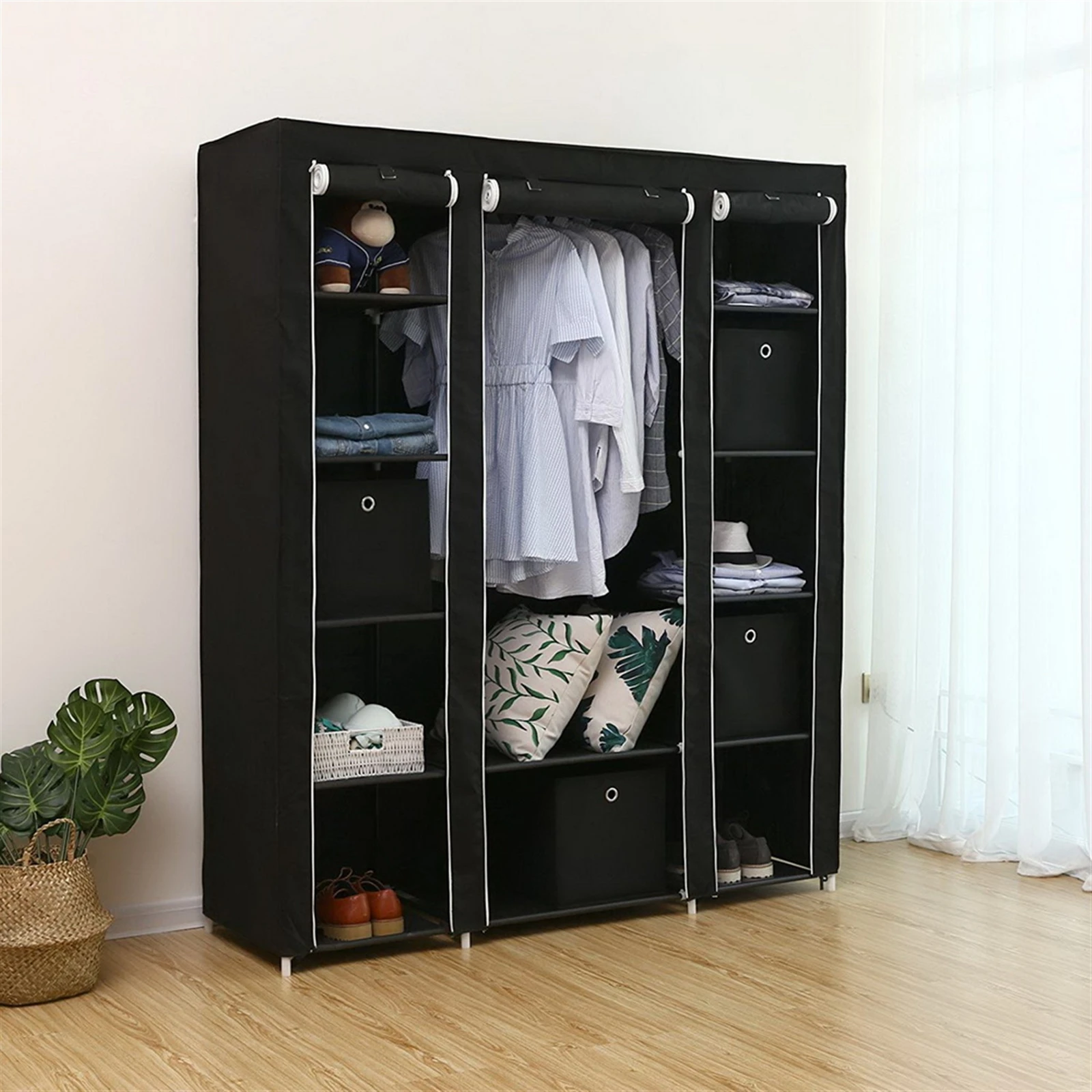 69" Portable Clothes Closet Wardrobe Storage Organizer with Non-Woven Fabric Quick and Easy to Assemble Extra Strong 4