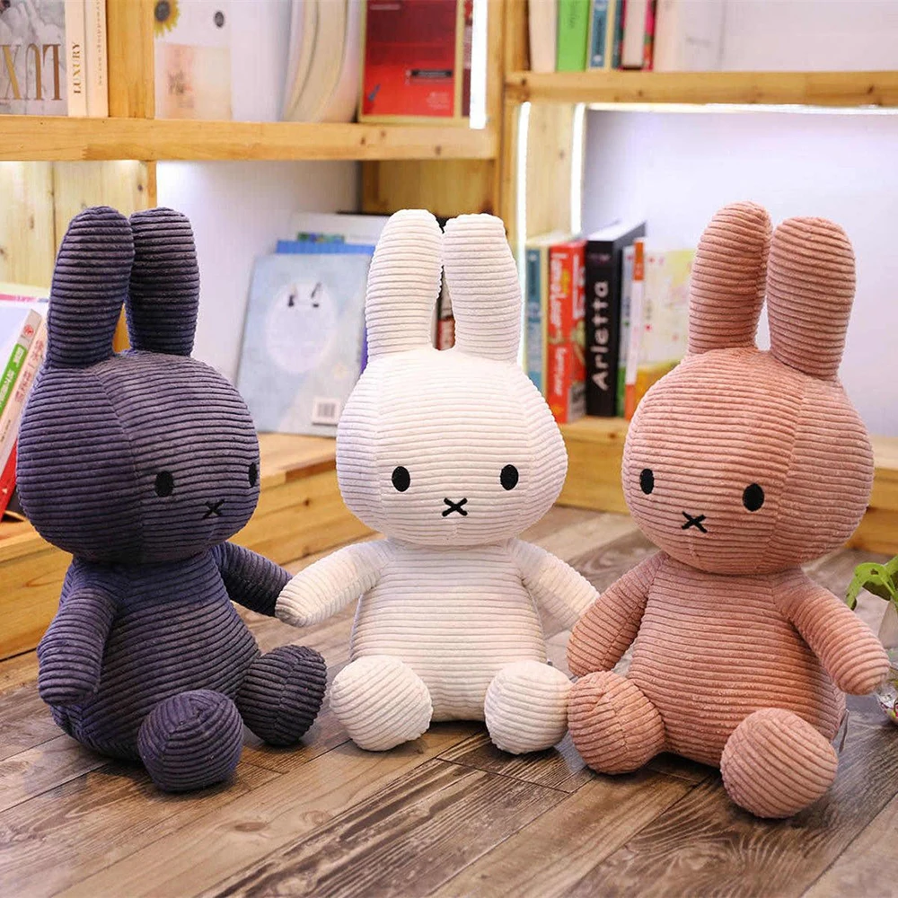 Kawaii Miffy Corduroy Striped Plush Doll Sitting Posture Home Decoration Fun Toy Girl Gift