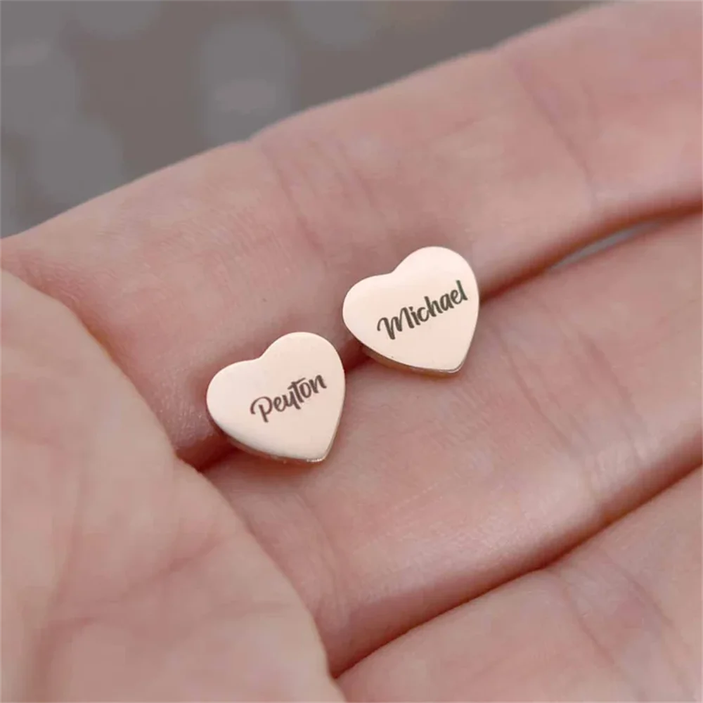 Personalized Laser Name Earrings for Women Girl Heart Earrings Customize Name Stud Earrings Gold Plated Earring 2022 Jewelry wavetopsign co2 laser si reflective mirror for laser engraver gold plated silicon reflector lenses dia 19 20 25 30 38 1 mm