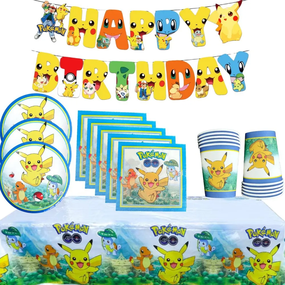 

Pikachu theme party birthday party decoration tableware treasure cute tablecloth plate balloon banner flag charm