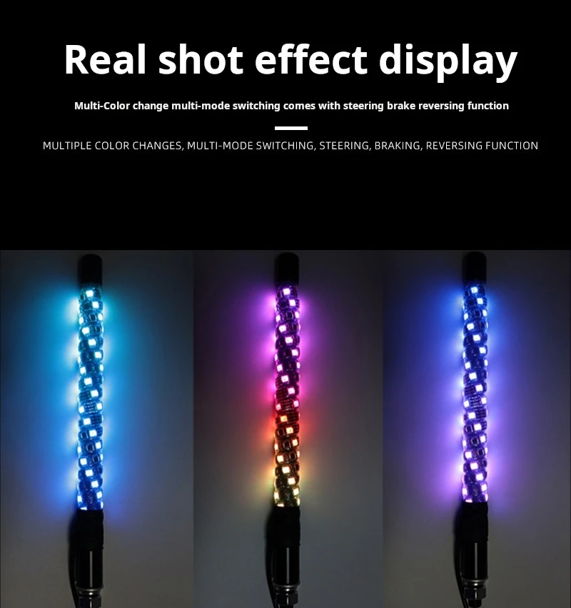 2PCS Bluetooth App LED Flagpole Whip Lights 1FT Adjustable With DrivingTurning brake light Mode for ATV UTV, Off RZR Buggy Dune