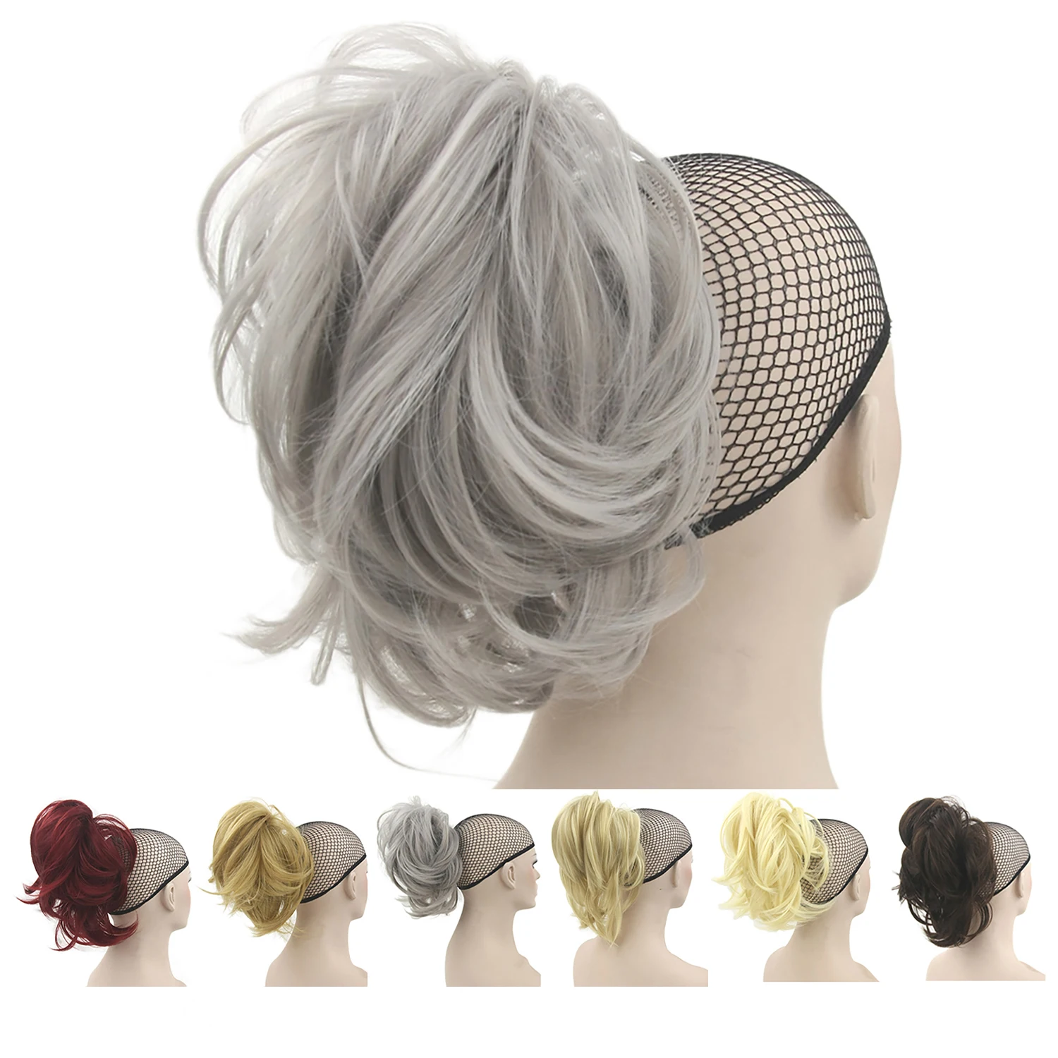 Fake Hair Extensions Short Curly Hair Piece Gray Claw Ponytail Synthetic Hair Blonde Clip In Extensions Hairpiece Pony Tail