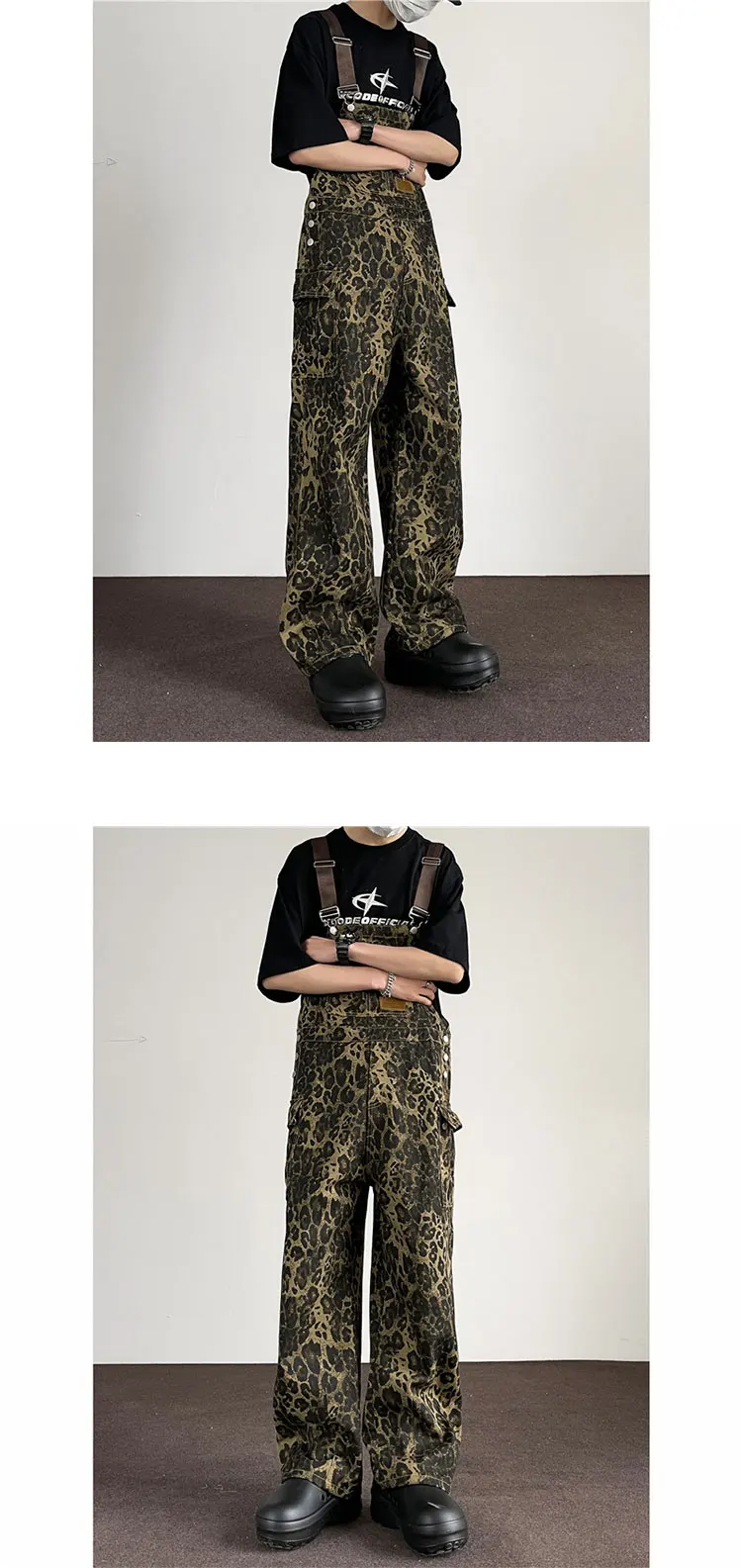 Description Picture 4 of itemSpring Autumn Leopard Printed Overalls Fashion Couple Hip Hop Loose Casual Wide Leg Straight Floor-Mopping Pants Male Clothes