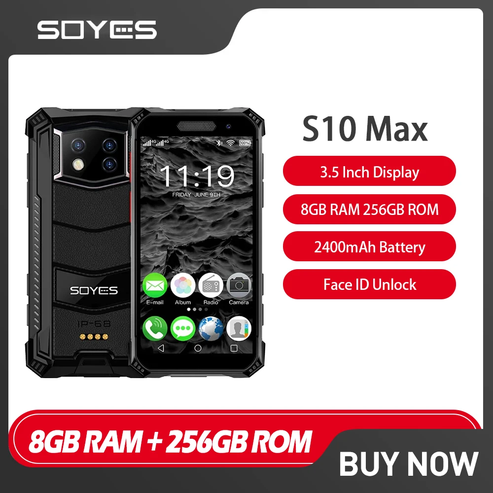 

SOYES S10 Max 4G Rugged Mini Smartphones 3.5" Touch Screen 8GB+256GB 2400mAh Android 10 Mobile Phone Fingerprint Face ID Unlock