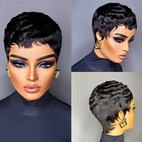 Perruques coupe lutin cheveux humains perruques de cheveux humains droites noir brésilien Remy perruques de cheveux humains courts coupe lutin fait à la Machine 6