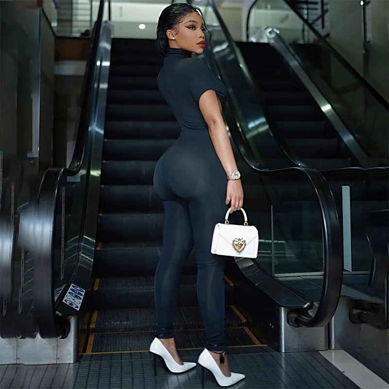 Women Sexy Cut Out Irregular Jumpsuits Black Hipster Long Sleeve One Piece Rompers 2023 Fashion Overalls Streetwear Slim Outfits