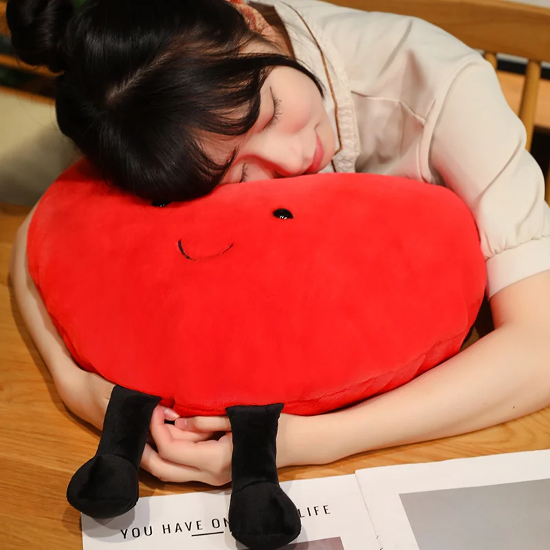 40cm Reversible Red Heart Plush Pillow with Legs Stuffed Blue Pink Cat Face Shaped Clock Flip Plushie Present 3