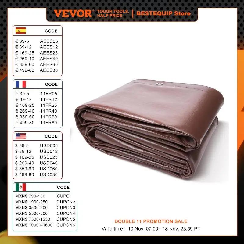VEVOR Heavy Duty Tarp 16 Mil Thick  Waterproof Tear Proof Poly Plastic Tarps Cover  Multi-Purpose Outdoor Tarpaulin for Truck