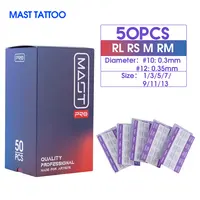 50pcs/Box Mixed Size RL/RS/RM/M Sterilized Mast Tattoo PRO Cartridge Needles Permanent  for Tattoo Machine Supply 0.3mm/0.35mm 1