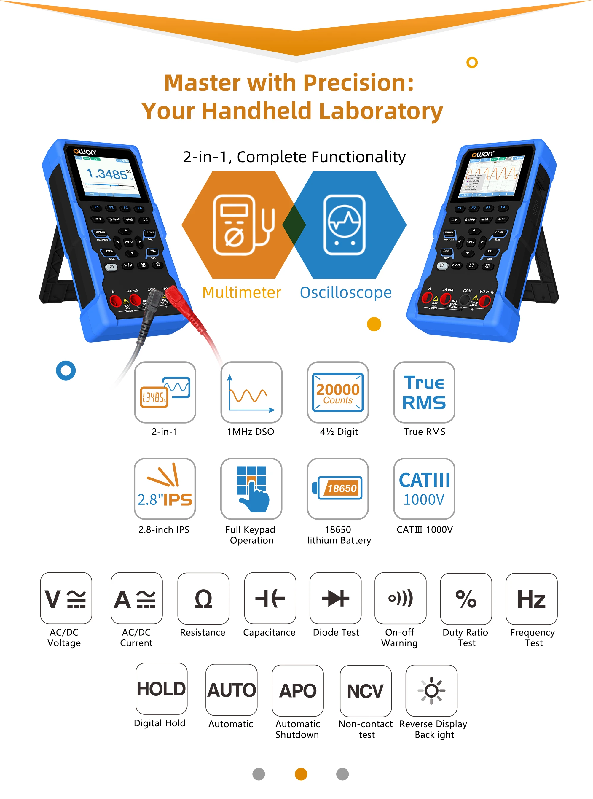 HDS120 Handheld Digital Oscilloscope Multimeter 2-in-1 20000 Count True Root Mea