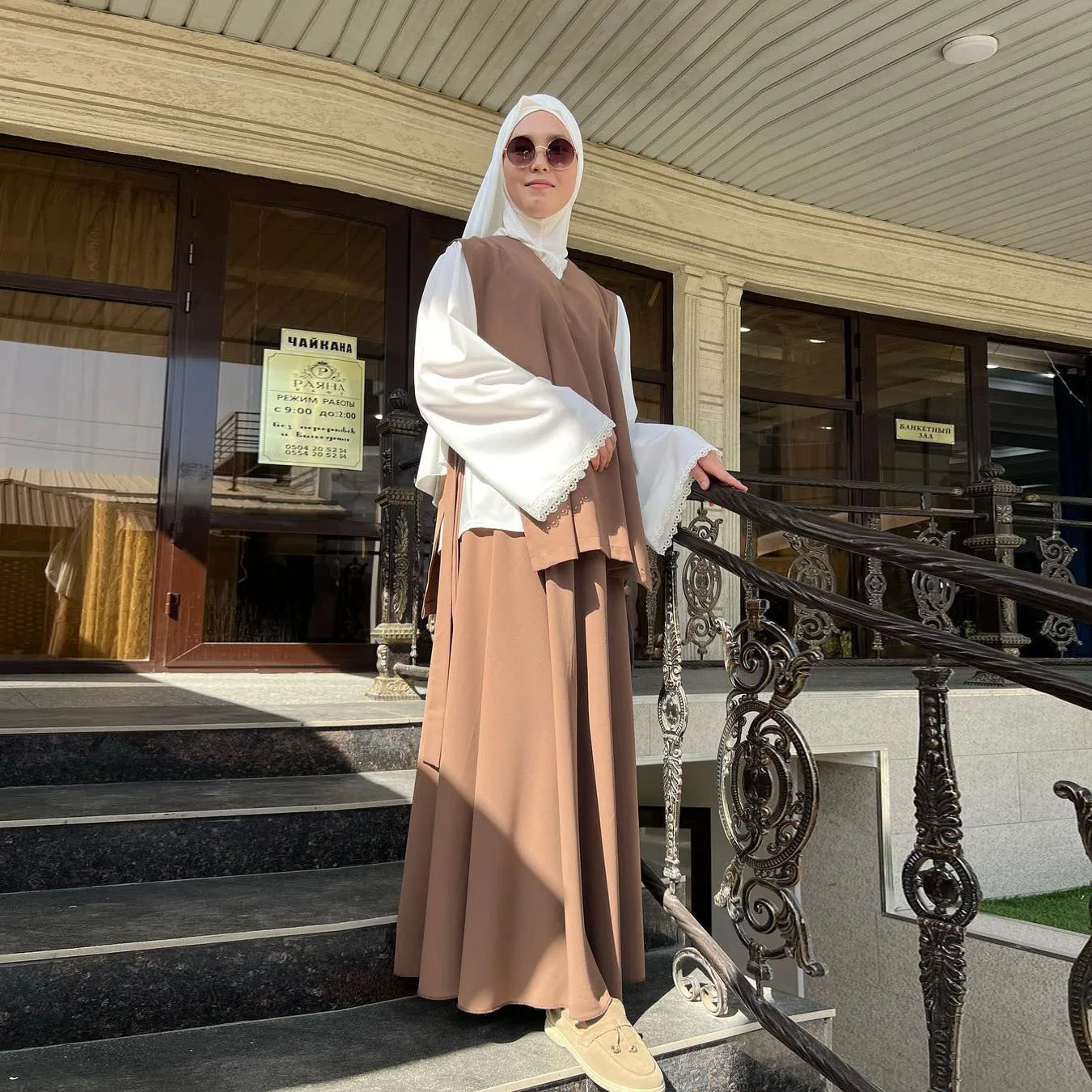 Ensemble deux pieces pour femmes musulmanes tenues modestes haut Abayas jupe trempee Ramadan Dubai Islam arabe Jalabiya ensemble saoudien et marocain Eid
