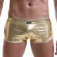Sexy Men Boxers Shorts Low Waist Male Panties Legs Slit Underpants Imitation Leather Exotic Stage Show Night Club Gay Underwear 2
