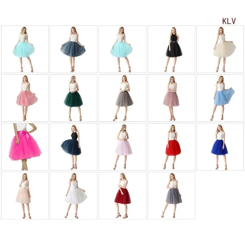 

Women Elastic High Waist Midi Skirt Tulle Skirts 7 Layers Mesh A-Line Skirt Prom Party Petticoat Underskirt