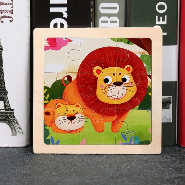 9-Piece Mini Wooden Jigsaw Puzzle Set - Montessori Educational Board Game
