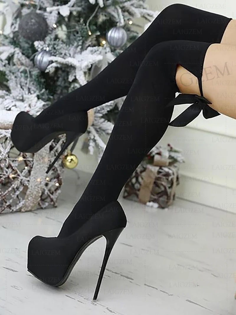 

Женские ботфорты из эластичной ткани DOHBANER, высокие сапоги на высоком каблуке-шпильке, вечерняя Обувь, большие размеры 40 43 45 47 52