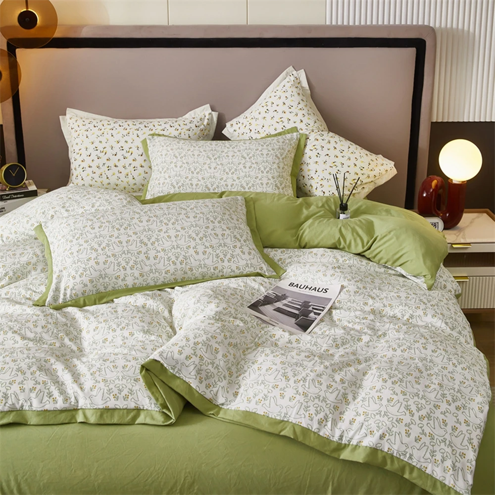 

Home Textile Spring Printting Bedding Set Fashion Single Double Queen Size Flat Sheet Duvet Cover Pillowcase Bed Linens