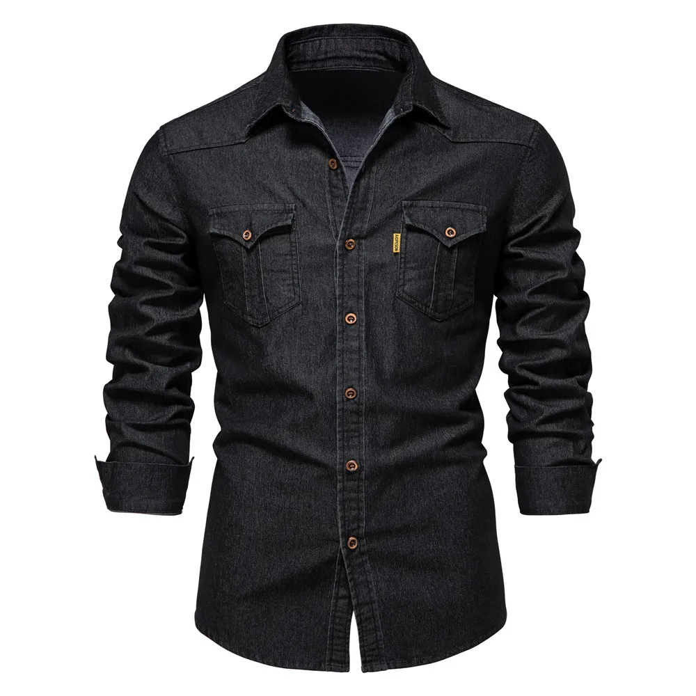 Men Elastic Cotton Denim Shirts Male Long Sleeve Cowboy Shirts for Men Casual Slim Fit Mens Designer Clothing