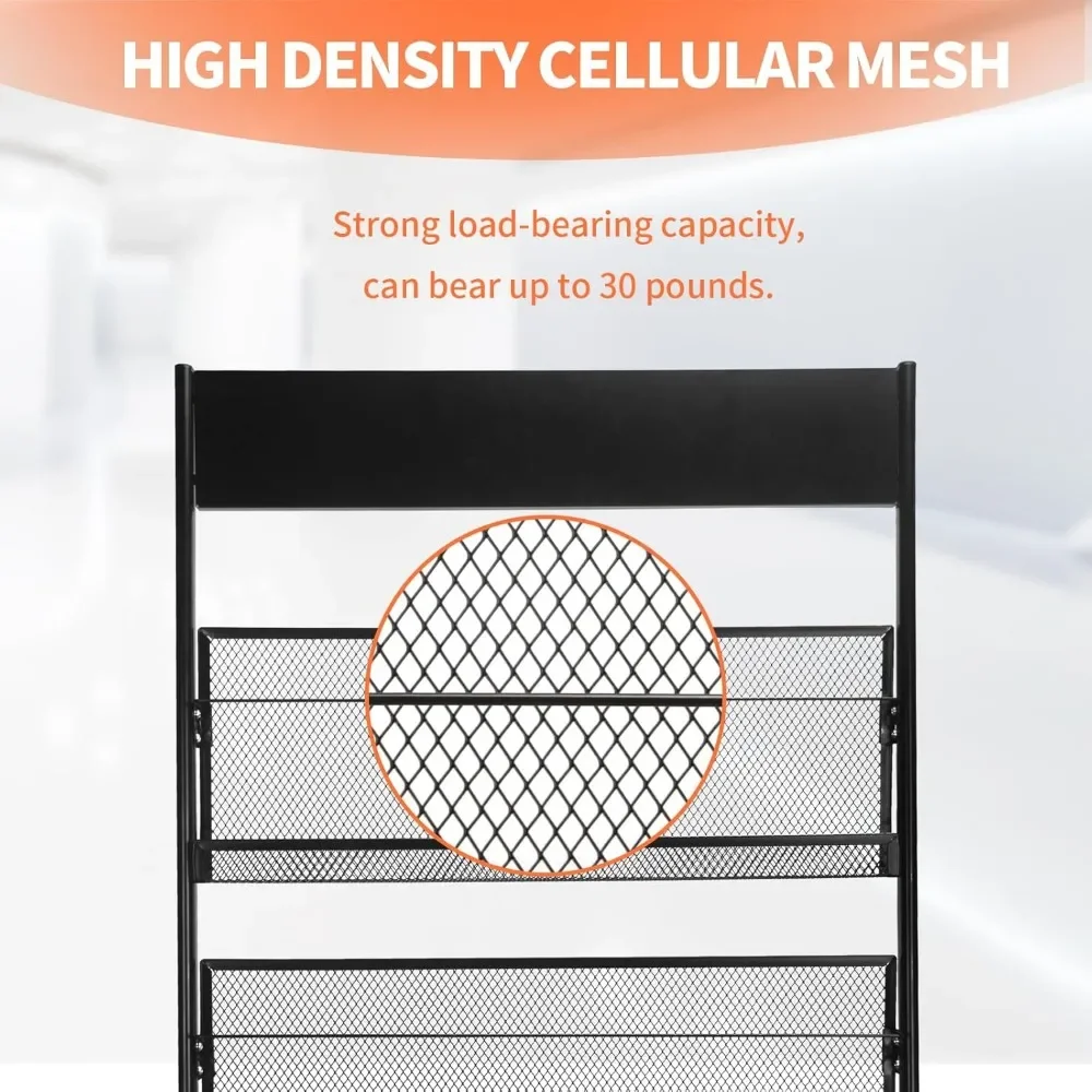 Magazine Rack Floor-Standing,4-Layer Brochure Holder Display Stand Tiered Design with Wheels,High-Hardness Metal Magazine 4