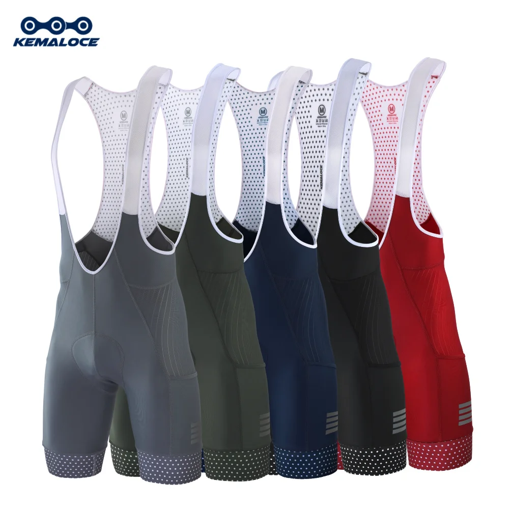 KEMALOCE Cycling Bib Shorts With Side Pockets Man Blue&Grey&Red Bike